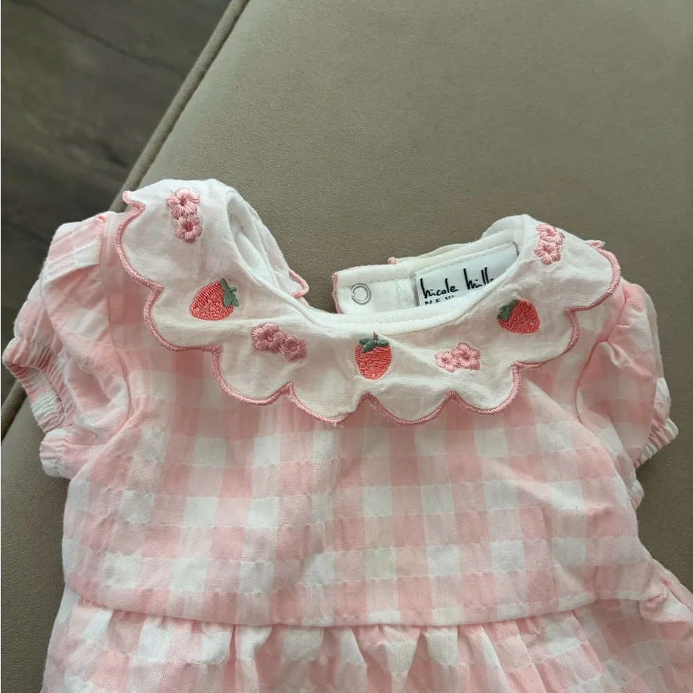 Nicole Miller Pink Gingham Diaper Cover Set